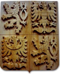 Wood carved coat of arms