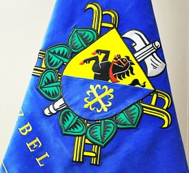 Close-up of the embroidery on a ceremonial fire brigade banner