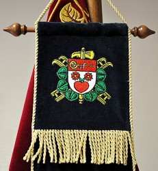Close-up of the embroidery on the ribbon for the Volunteer Fire Brigade (SDH) Světlá