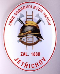 Enamel oval sign with a nostalgic fireman emblem (fire helmet)