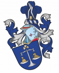An example of a combination of a personal coat of arms with business symbolic devices