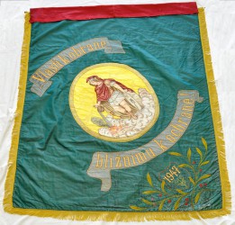 The original historical banner of Volunteer Fire Brigade (SDH) Novosedly with beautiful embroidery of St. Florian