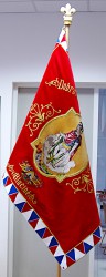 Historical banner replica presented on a flagpole, Volunteer Fire Brigade (SDH) Blučina