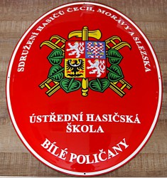 Enamel oval sign for Ústřední hasičská šola Bílé Poličany (central firefighter school in Bílé Poličany)