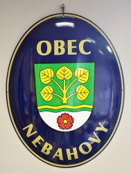 Enamel oval sign with a coat of arms and the name of a town