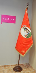 Printed banner of the Volunteer Fire Brigade (DHZ ) Bernolákovo on a two-piece flagpole